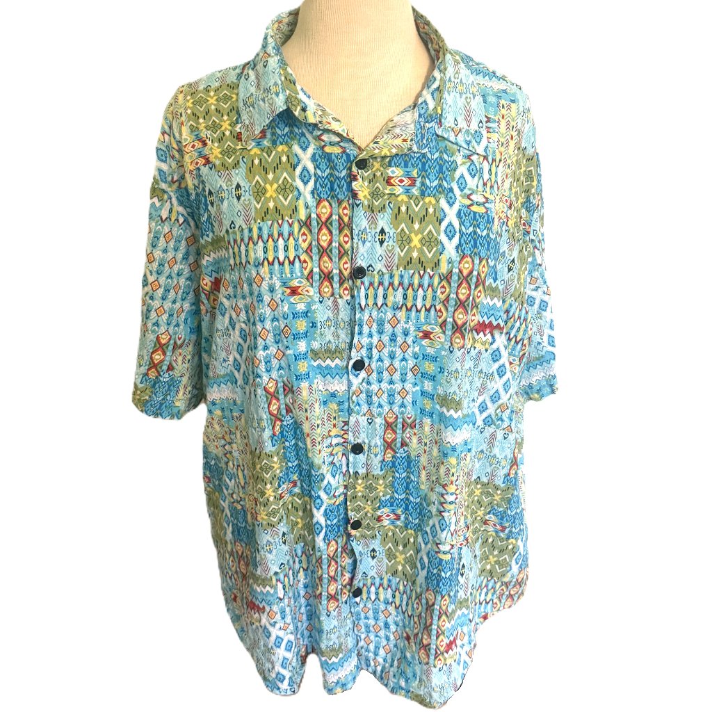 Vatpave Men’s Xxl Shirt Short Sleeved Multicolor Button Down Beachy Aqua